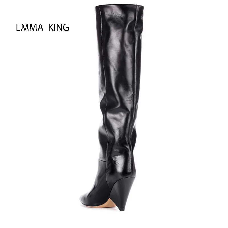 Сезон осень-зима; модные однотонные сапоги до колена на шпильках; Zapatos De Mujer; обувь на высоком каблуке с острым носком; женская обувь с высоким голенищем
