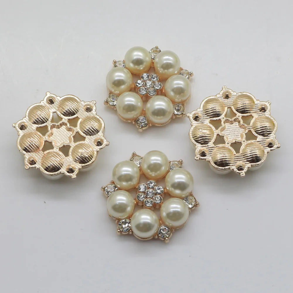

10psc 28mm Flower center buttons pearl for handmade flower /Golden flatback rhinestone embellishment Fashion decorativos