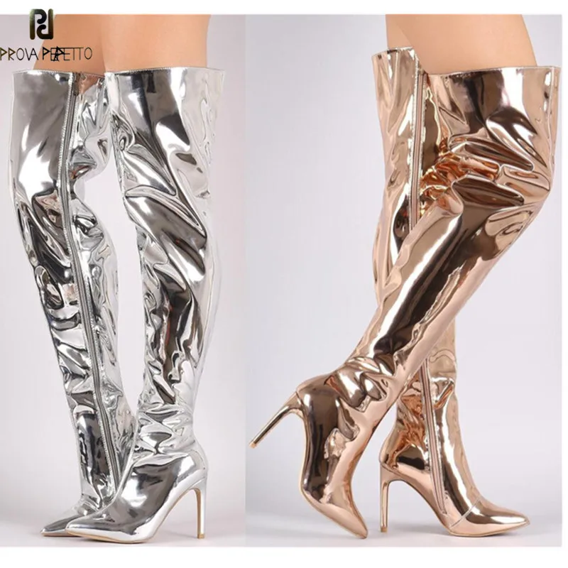 Prova Perfetto Лидер продаж женские пикантные кожаные плюшевые высокие сапоги с металлическими вставками высокие сапоги на высоком каблуке сапоги с острым носком на шпильках размер 44