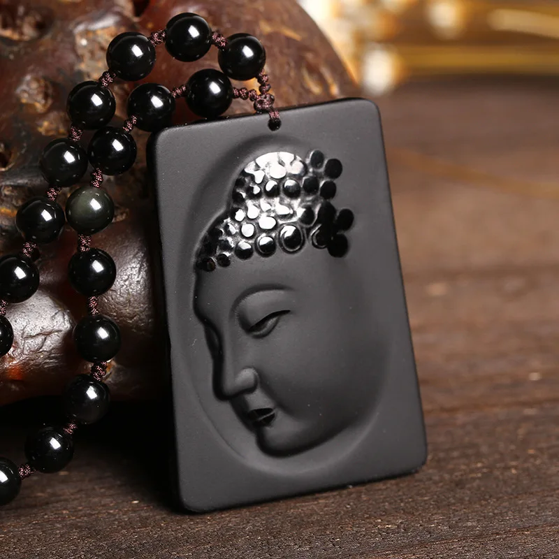 Подлинный натуральный матовый черный обсидиан Guanyin подвеска с боковым