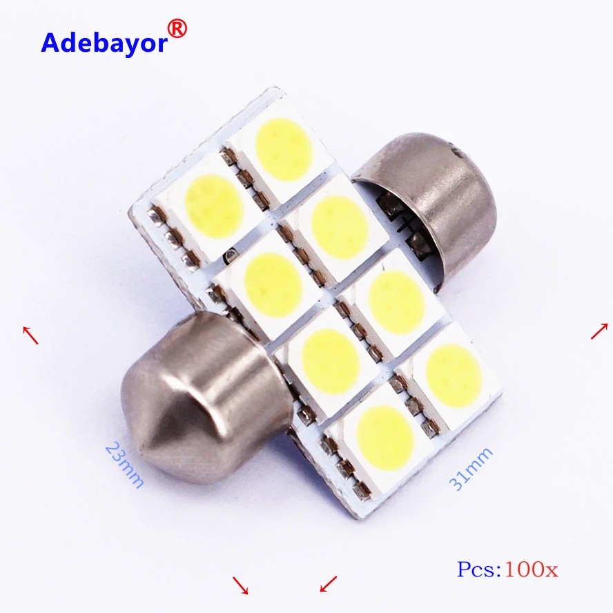 1 шт. Festoon Dome 31 мм 36 39 41 5050 SMD 8 Светодиодный светильник для салона автомобиля Купол