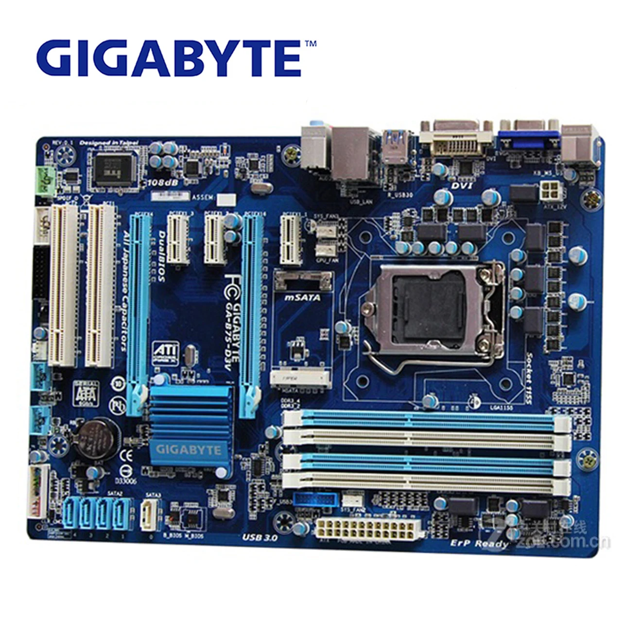 

Материнская плата LGA 1155, для Intel DDR3, Gigabyte GA-B75-D3V, 100%, оригинальная материнская плата DDR3 32 Гб B75 B75-D3V, для настольного ПК, SATAII SATAIII, б/у