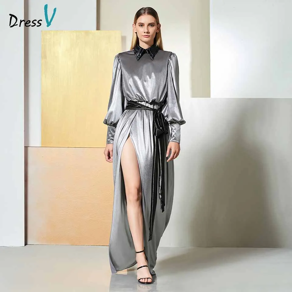 Dressv/вечернее платье с длинными рукавами и драпировкой на молнии длиной до пола