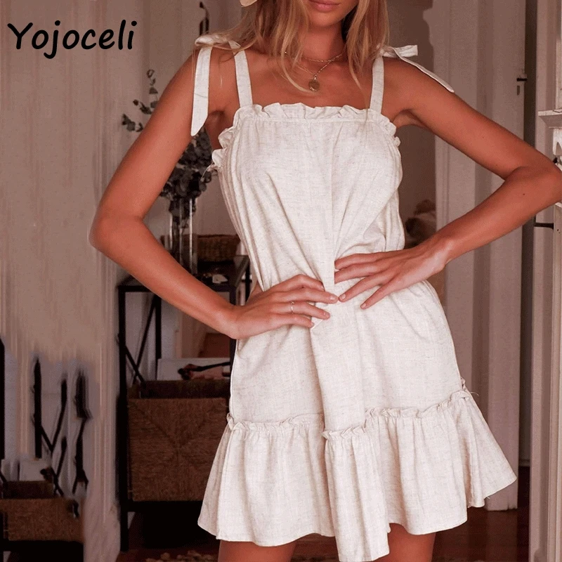 Yojoceli/2019 летнее милое платье с бантом хлопковый сарафан оборками уличная одежда