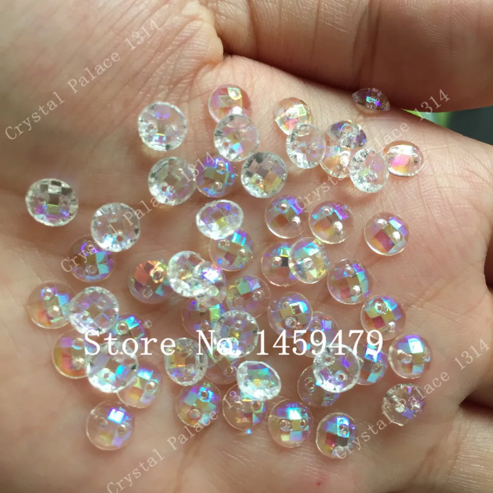 Transparent white AB Mesh Surface Small Delicate Round Rhinestone 500pcs 6mm Acrylic Crystal Flatback Sew-On 2 Holes Grade AAA | Дом и сад