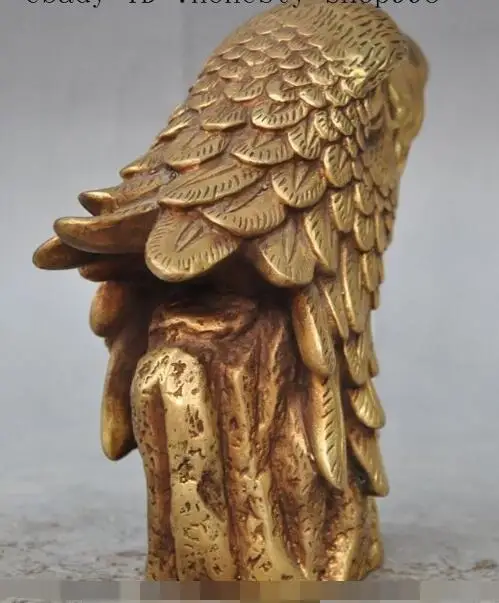 S1102 7 &quotКитайский латунь Фэншуй Богатство Fly Eagle король Ястреб Голова Статуя