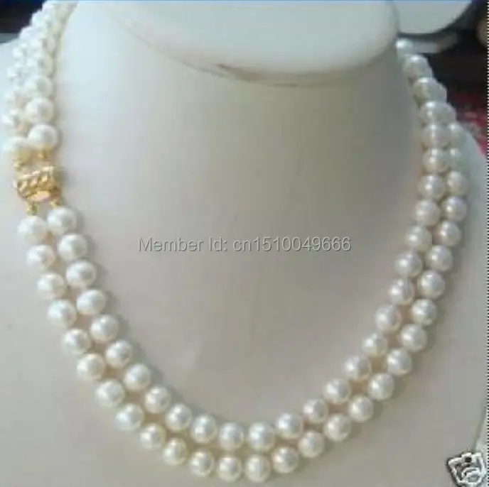 

FREE SHIPPING 2 rows 7-8MM DOUBLE STRAND WHITE PEARL NECKLACE 17-18'