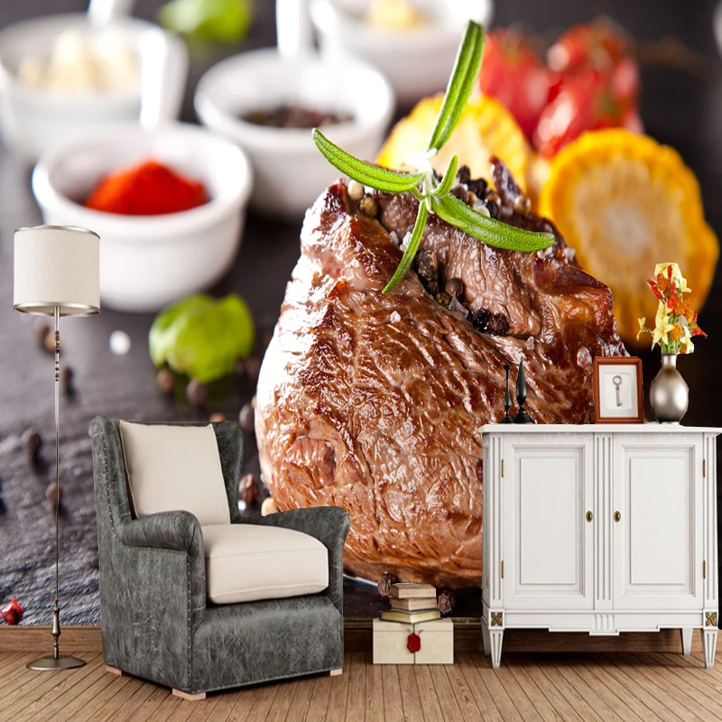 Индивидуальные обои для ресторана. Мясо 3D гостиной спальни кухни водостойкие ПВХ