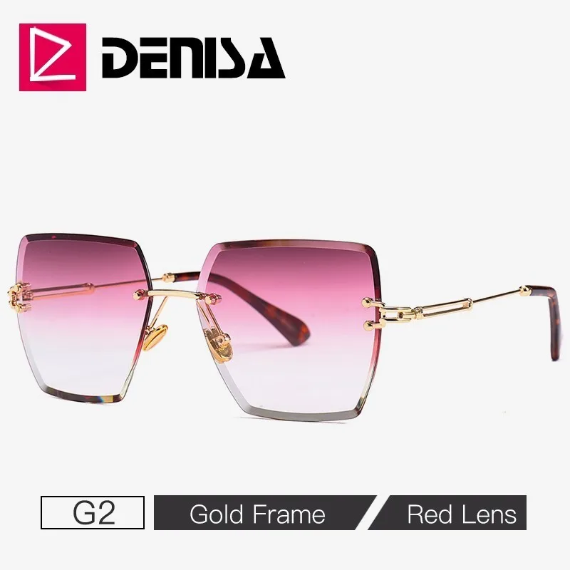 G2 Red Sunglasses DENISA, квадратные солнцезащитные очки без оправы для женщин, лето, красные очки, модные роскошные брендовые солнцезащитные очки для мужчин, UV400 zonnebril G18600 - Цвет линз: G2 Red Sunglasses