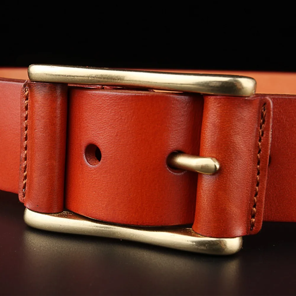 Ремень мужской для джинсов с латунной пряжкой чёрный коричневый желтый пояс в