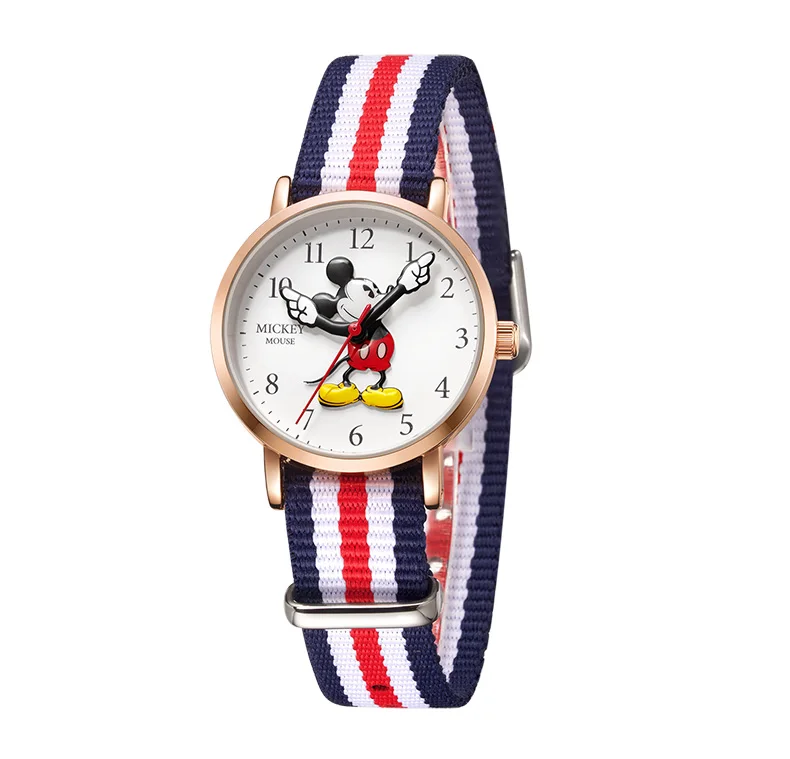Детские кварцевые наручные часы disney Mickey, классические нейлоновые часы-браслет с кожаным ремешком, детские часы Reloj для учеников начальной и средней школы