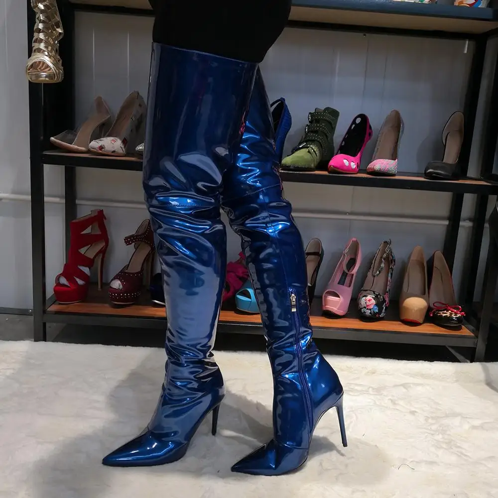 Новинка женские сапоги до бедра на каблуке Сапоги выше колена шпильке с острым