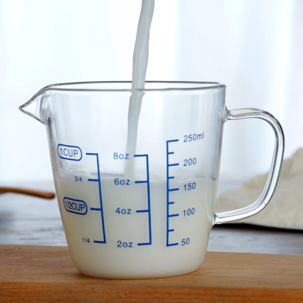 Высокая боросиликатная термостойкая стеклянная мерная чашка детская молочная чашка со шкалой микроволновая печь прозрачная мерная чашка с крышкой