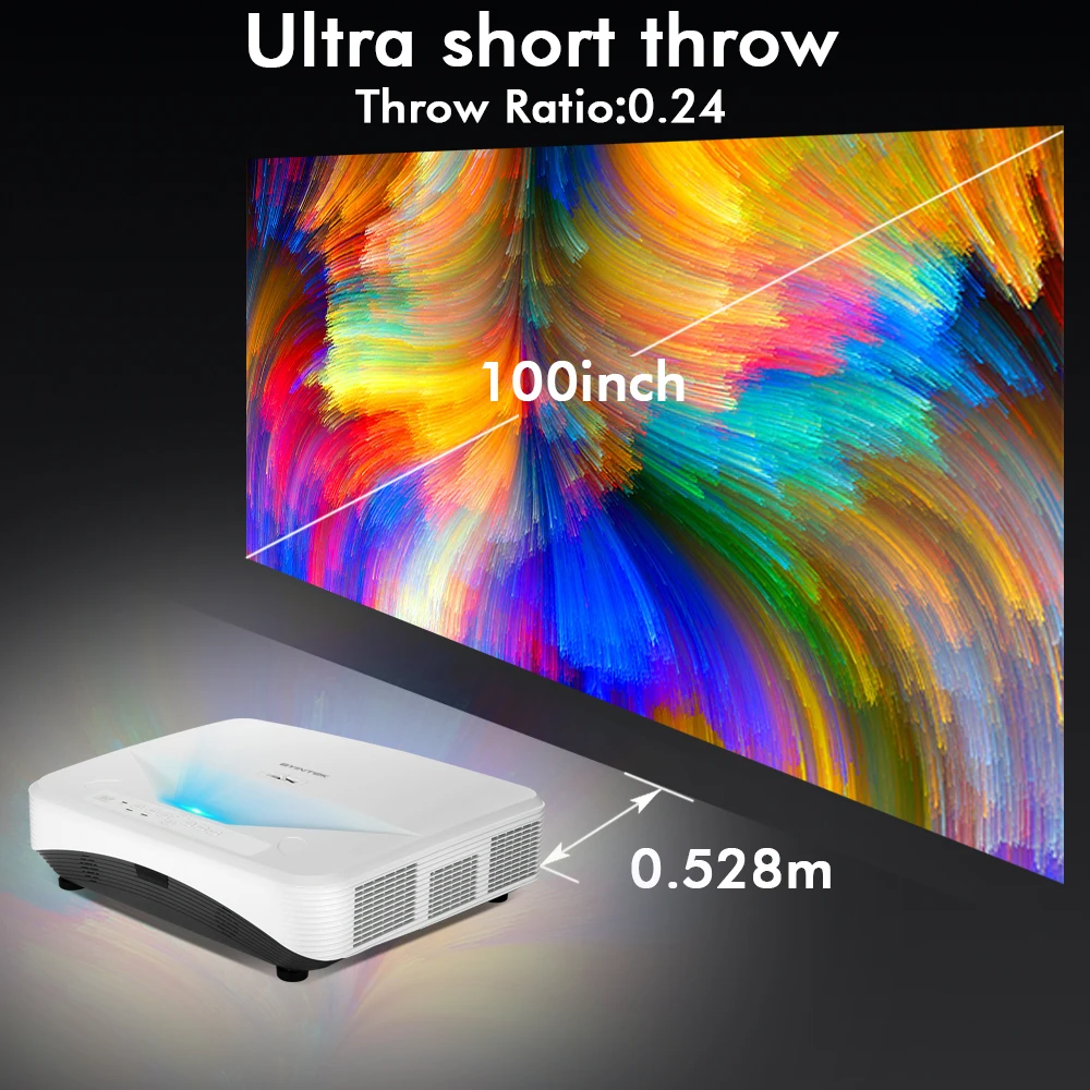 BYINTEK LW300UST Ультра короткий бросок 1280x800 DLP видео Full HD 1080P проектор для домашнего образования Бизнес Офис задняя пленка