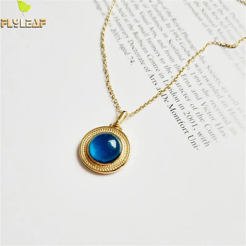 

Round Gold 100% 925 Sterling Silver Necklace Magic Blue Crystal Necklaces & Pendants For Women Fashion Jewelry chain Flyleaf