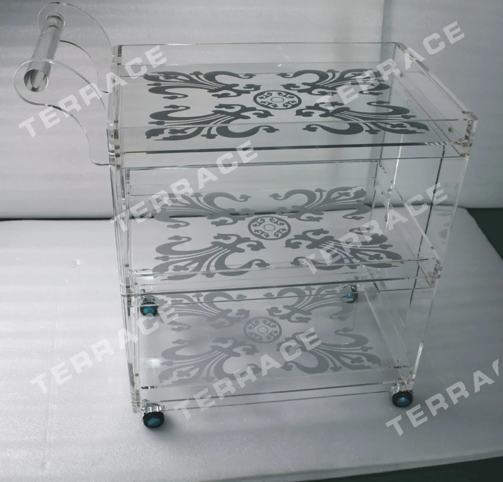 (Бесплатная доставка в Кувейт) rolling прозрачный акриловый пищевой тележки lucite perspex