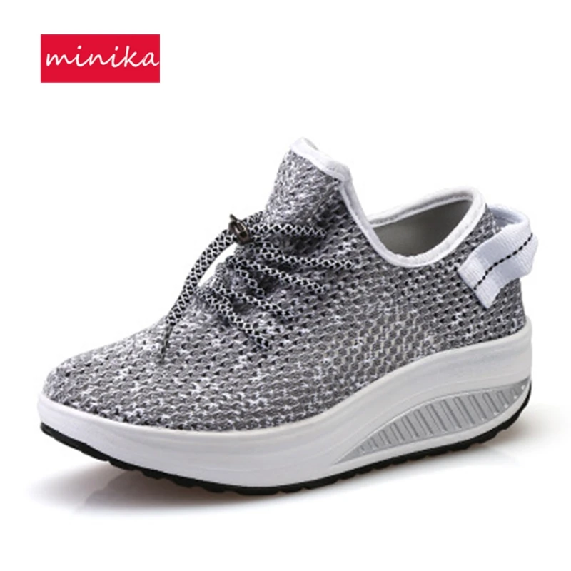 Для женщин тонизирующее обувь ткачество дышащая платформа Slip-on качели кроссовки увеличивающая рост Anti-slip женские обувь для похудения