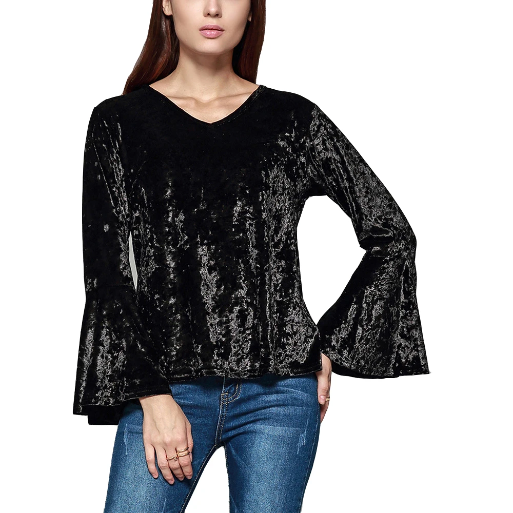 Женская бархатная футболка с рукавами колоколами размеры до XXL|fashion t-shirt|t-shirt