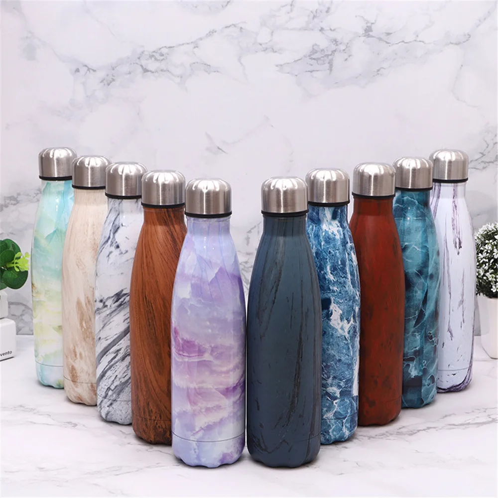 Мраморная текстура бутылки для воды деревянная печатных термос нержавеющая