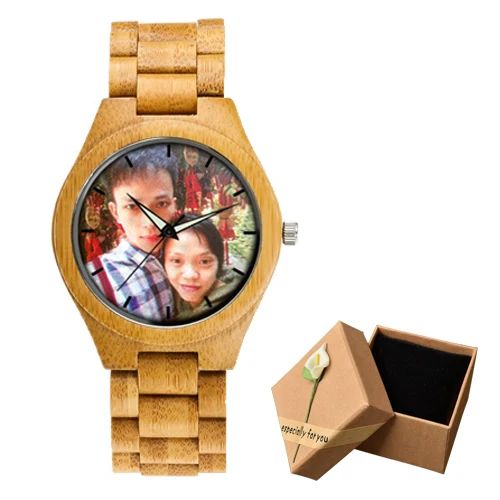 bamboo watch box Уникальные персональные индивидуальные часы с фото принтом бамбуковые деревянные часы для мужчин и женщин винтажные часы семейный подарок Прямая поставка - Цвет: bamboo watch box