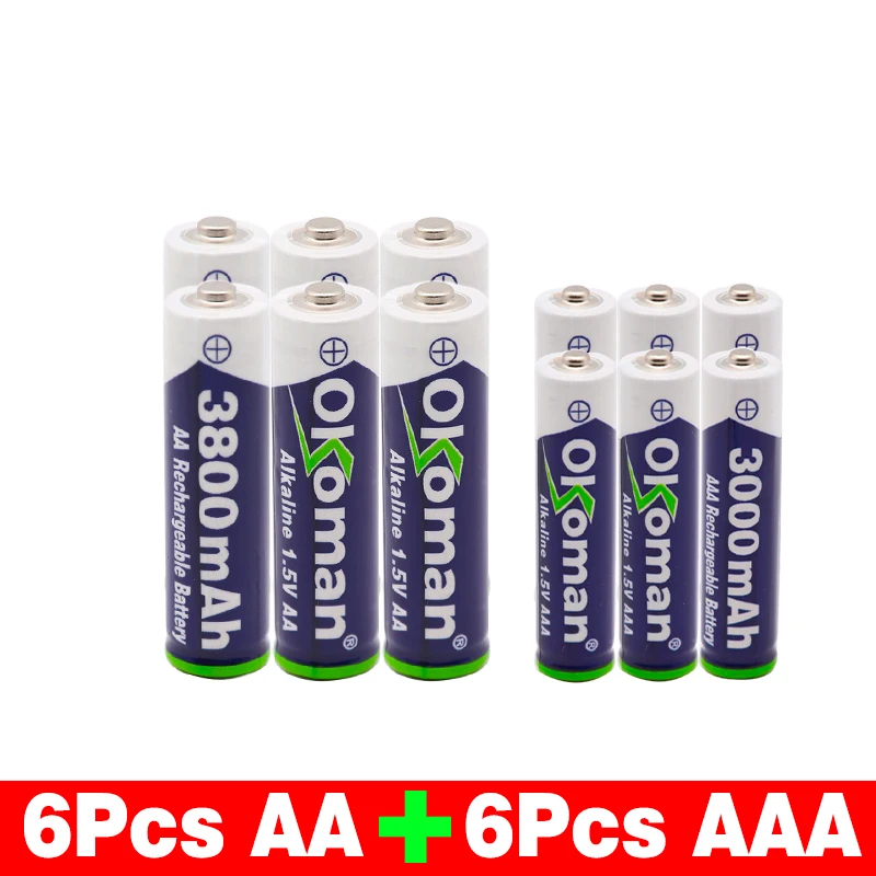 Белый Okoman 1,5 V AAA 3000mAh Щелочная аккумуляторная батарея+ 3800 mAh AA щелочная батарея для Светодиодный светильник игрушечные Часы MP3-плеер - Цвет: Белый
