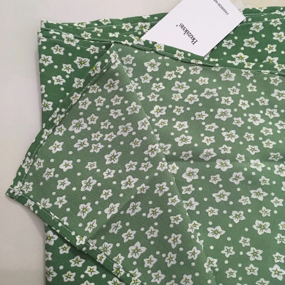 Винтажная шифоновая юбка с разрезом Bazaleas зеленая трапециевидная средней длины