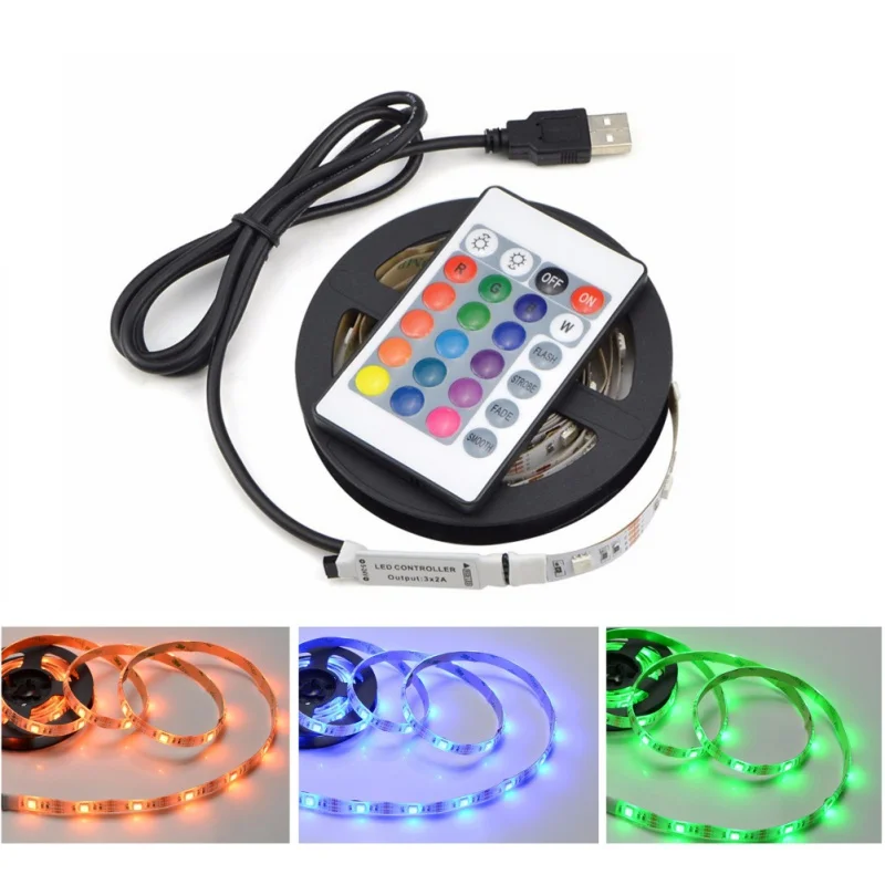 5050 SMD RGB USB Светодиодная лента светильник DC 5V ТВ lcd фоновый светильник ing с 24 клавишами ИК-контроллер водонепроницаемая лента 0,5 м 1 м 2 м