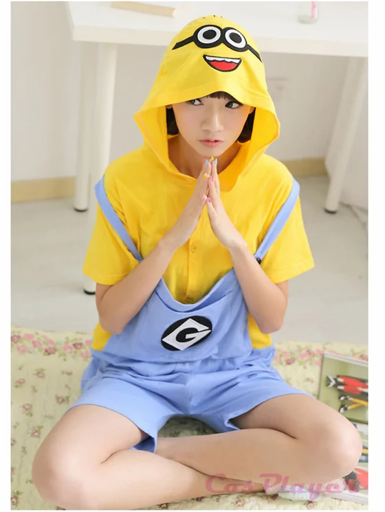 Minions KIGUCOS, женские летние пижамы, одежда для сна, мультяшный персонаж, для взрослых, весна, хлопок, домашняя одежда, короткий рукав, милые пижамы с животными - Цвет: Minions
