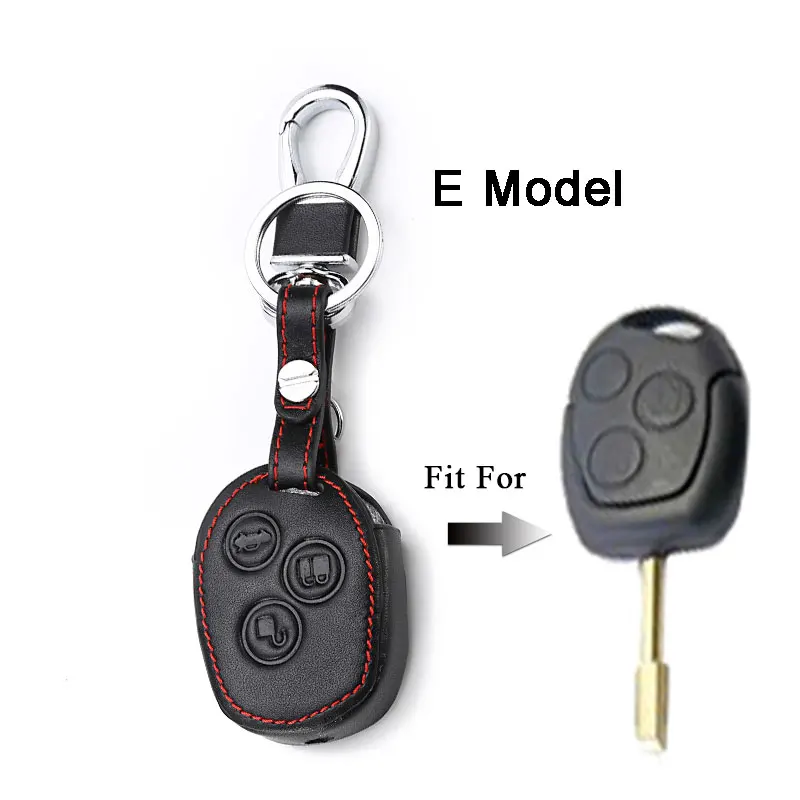 E Model Black Подлинная Кожаный чехол для Ford Fiesta Mondeo Mk4 Fusion фокус Mk3 Focus 2 Ecosport Kuga Побег автомобилей Флип складной удаленный случае ключ - Название цвета: E Model Black