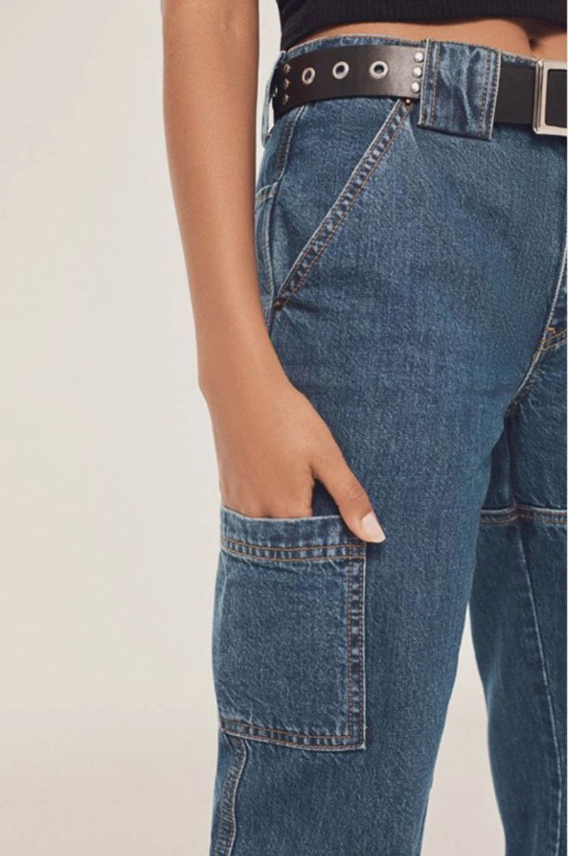Casual harem jeans loose fit Jeans Women elastic stretch middle Waist Blue Denim Pants Zipper bleached washed fashion | Женская одежда