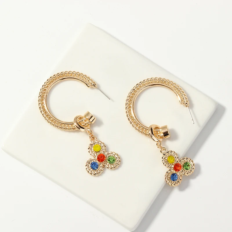 8Seasons New Fashion Gold Color Drop Earrings C-Shape Multicolor Rhinestone For Women Party Jewelry 65mm x 32mm 1 Pair | Украшения и