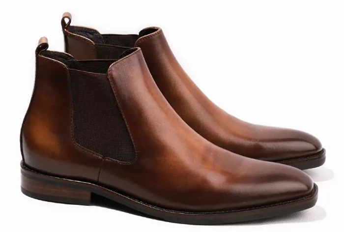 Autumn Winter Italy Retro Square Toe Solid Patchwork Boots Casual Men Business Ankle Slip-on Increased Shoes | Обувь