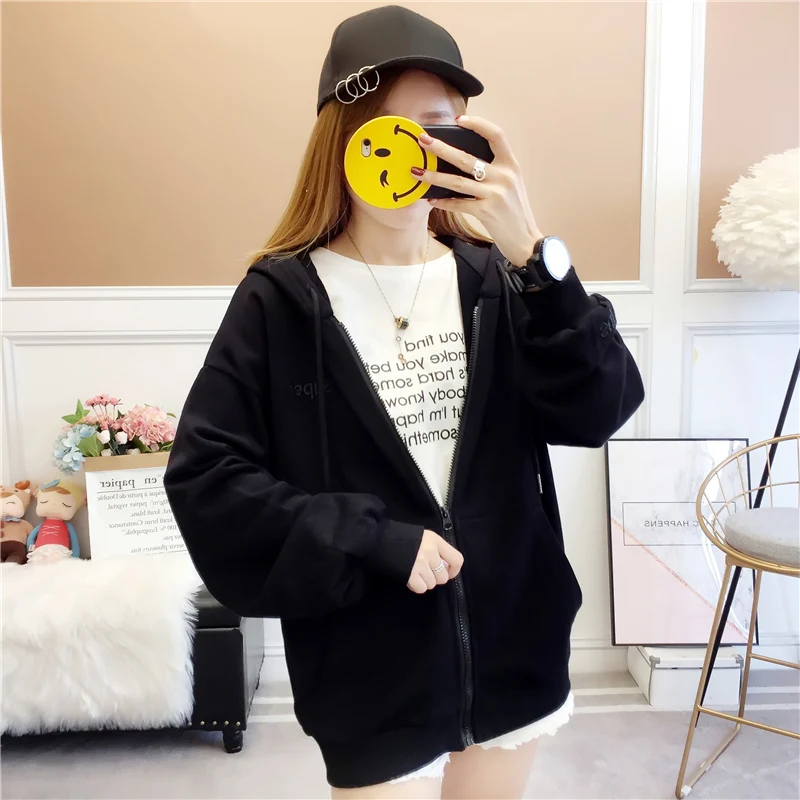 Женские толстовки Harajuku Ulzzang, милые женские пуловеры на молнии, корейский стиль, длинный рукав, с капюшоном, женские свитшоты