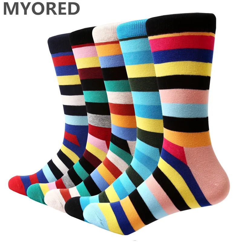 MYORED Новые 5 пара/лот мужские носки классические красочные толстые полосы смешные мужские носки повседневные деловые носки мужские подарочные носки