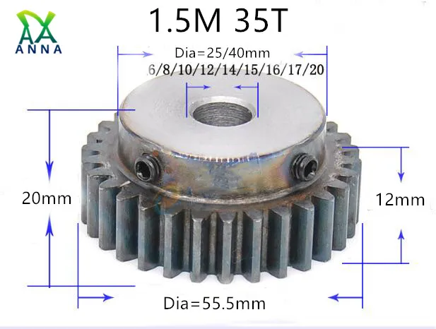 Зубчатая шестерня 1 5 M 35T mod зубчатая закалка с 35 зубцами отверстием 6 20 мм точная 45