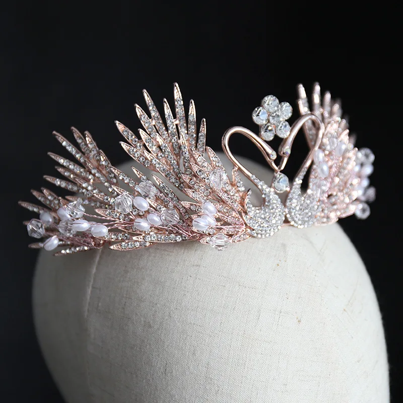 PEORCHID Винтаж свадебная корона queen Coroa Princesa Кристальные тиары и короны Лебедь свадебный обруч со стразами украшения для волос