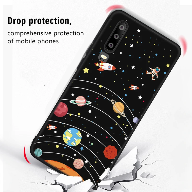 Мягкий чехол из ТПУ с рисунком для Huawei P20 Pro P30 Lite P20Lite P30Lite черный матовый P20Pro P30Pro |