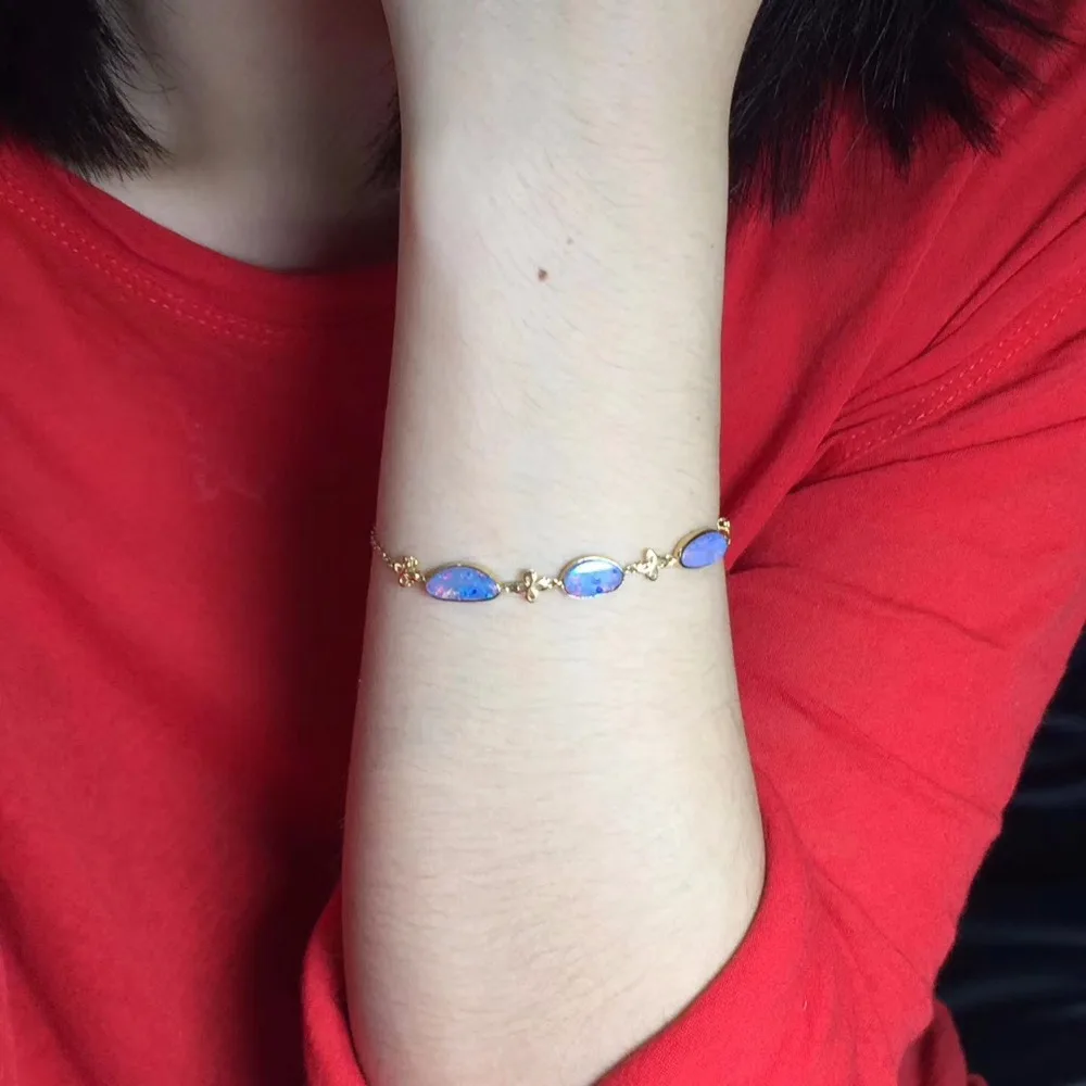 Fine Jewelry Настоящее 18 К розовое золото AU750 G18K натуральный черный опал драгоценные камни Любовь Jewellery Браслеты для женщин Fine браслет