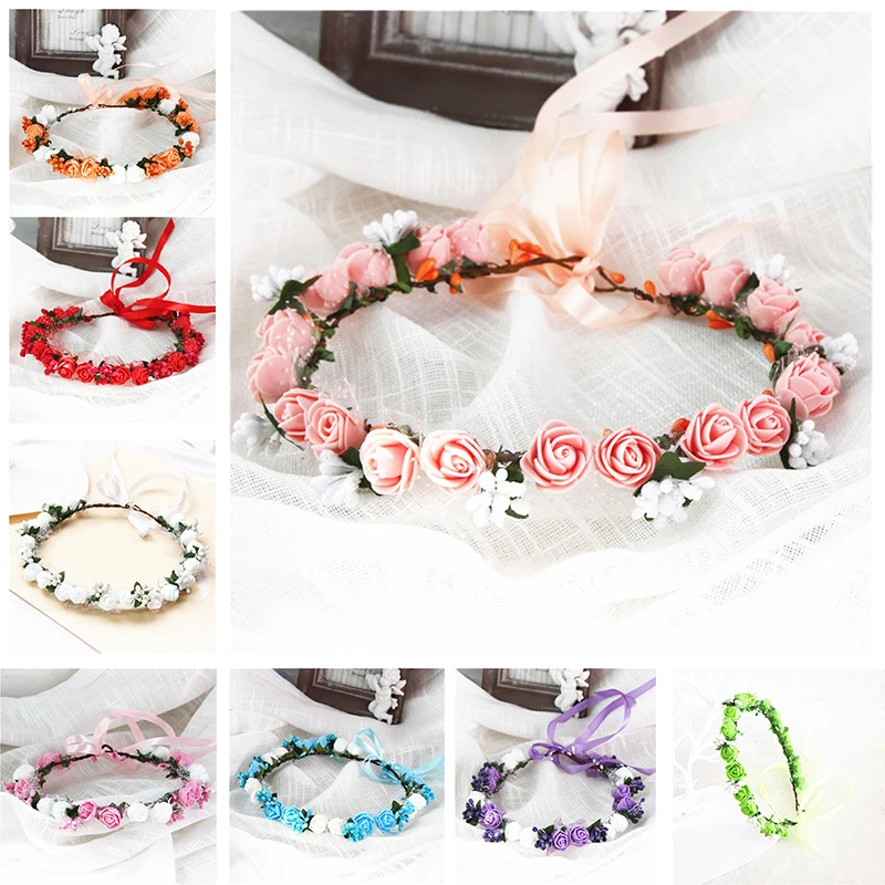 Цветочная головка с лентой маленький цветочный венок корона для волос на голову