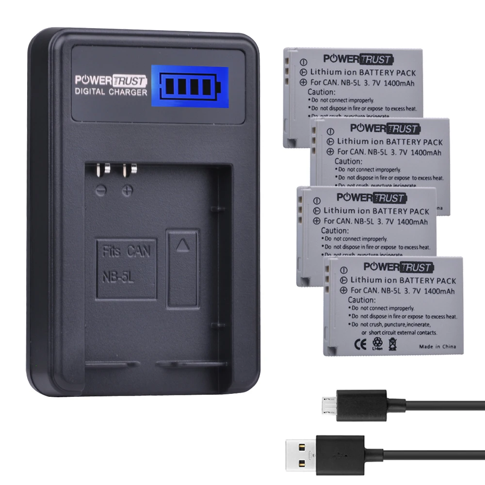Аккумулятор для камеры 4x NB 5L аккумулятор с ЖК дисплеем и USB зарядное устройство