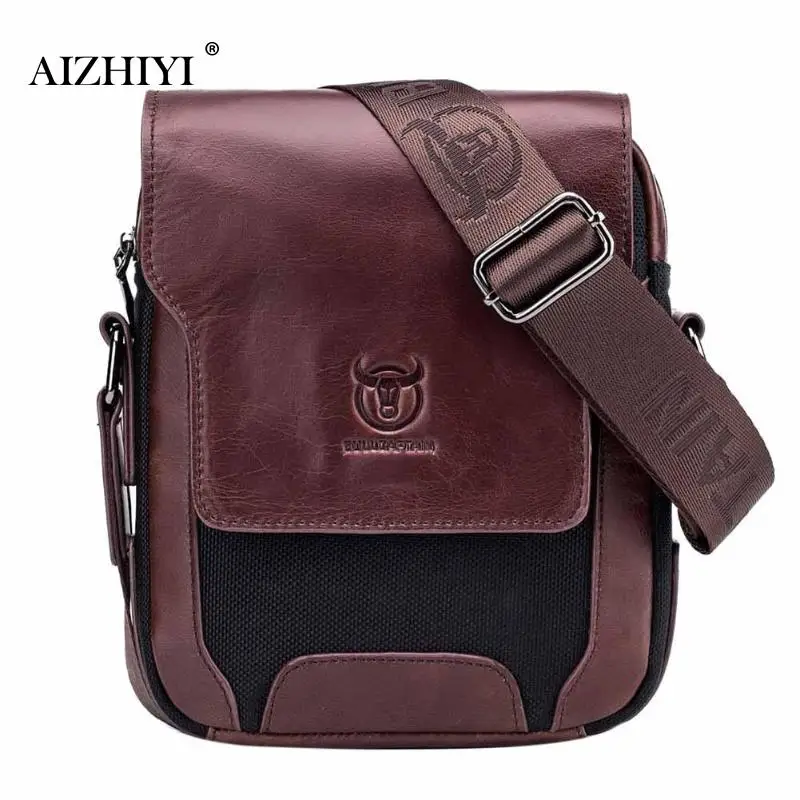 Brand Genuine Leather men's Crossbody Bag cow leather Shoulder Vintage Messenger Handbags for Men High Quality Casual Bag - Цвет: Dark Brown