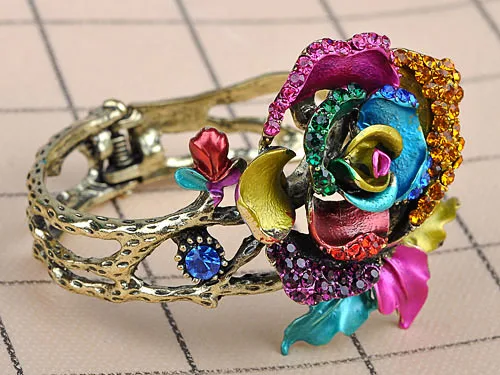 Красочные Абстрактного Эмалью Кристалл Rhinestone Розы Браслет День святого