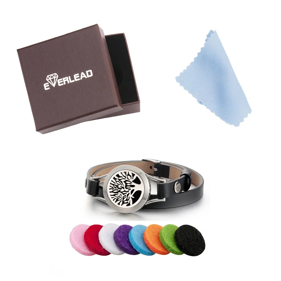 Женский браслет EVERLEAD черный из нержавеющей стали с двойным кожаным диффузором