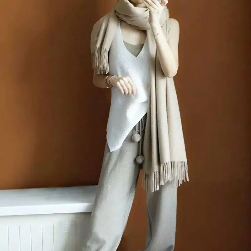 Женские брюки имитация кашемира Camel Gray модные широкие вязаные свободные теплые