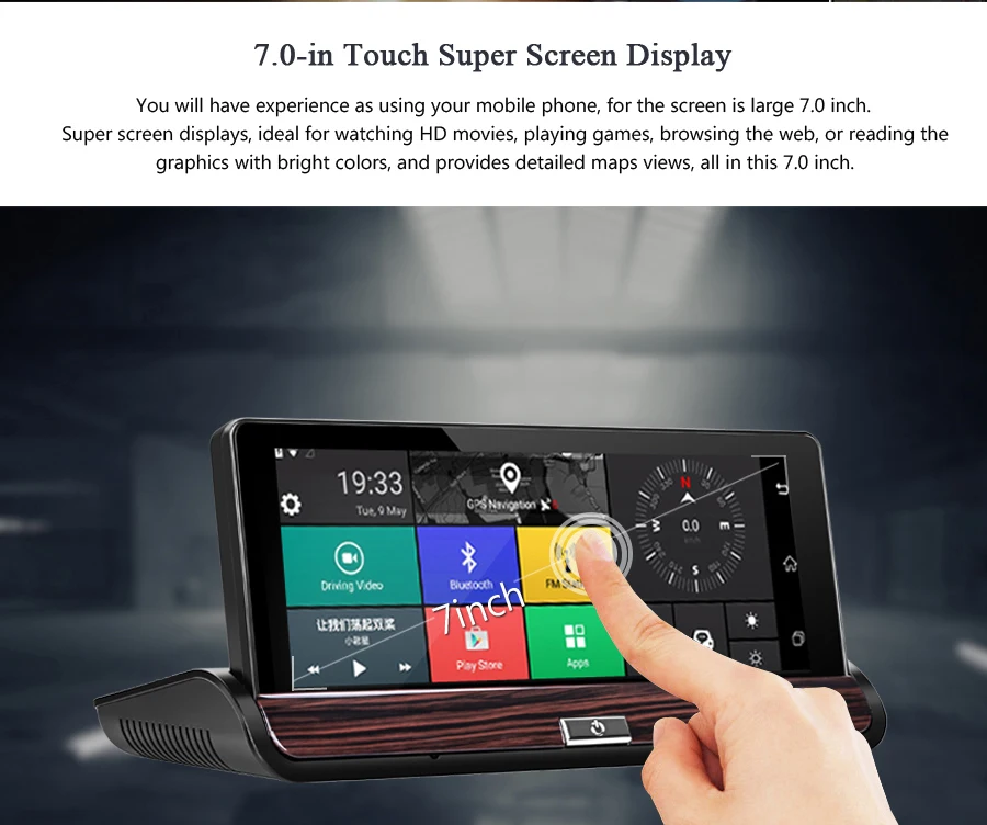 Jandening 7.0 ''Экран 3G сети Android Wi-Fi Bluetooth HD 1080 P видео двойная камера зеркало Видеорегистраторы для автомобилей звук Управление навигатор