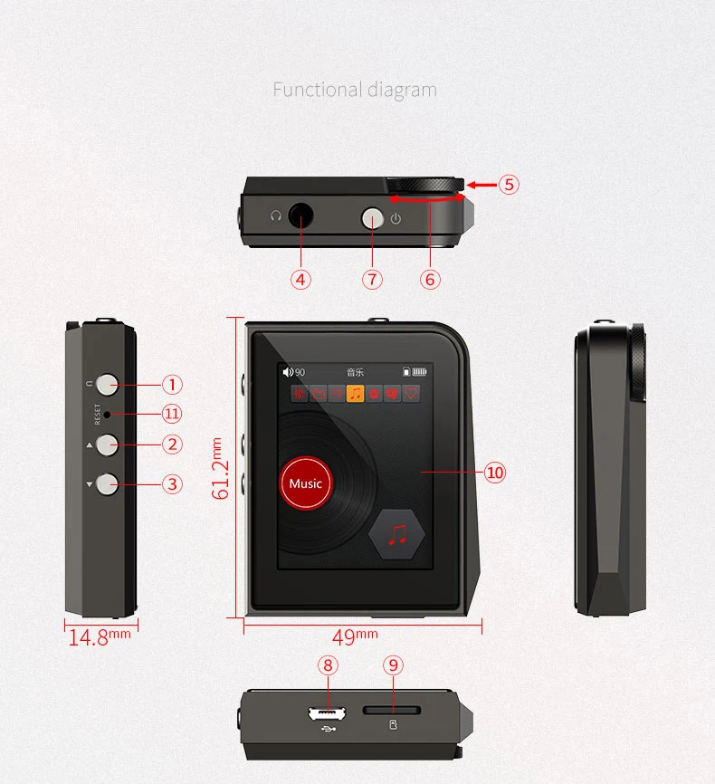 Yescool A50 портативный металлический HIFI MP3 HD плеер без потерь DSD 256 Sports Walkman Поддержка TF карты лирический дисплей Быстрая зарядка