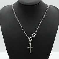twisted silver plated alloy simple silver plated dangle cross necklace for women jewelry