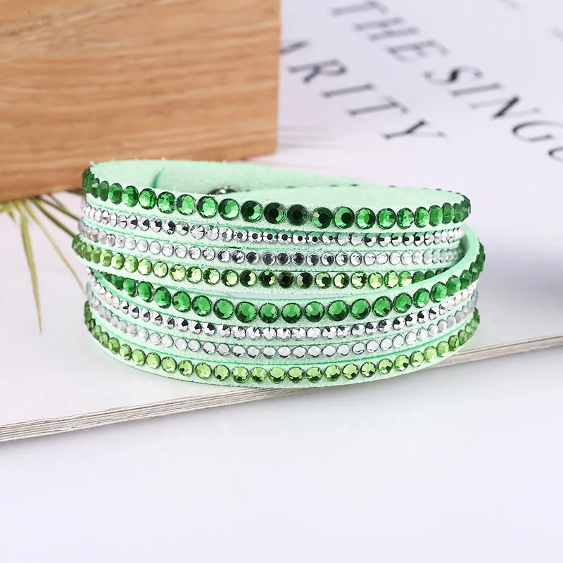 Cyan Bracelet HOCOLE, винтажный кожаный браслет, многослойные браслеты для женщин, модные, кристалл, стразы, браслет, женский, для вечеринки, подарок, очаровательное ювелирное изделие - Окраска металла: Cyan Bracelet