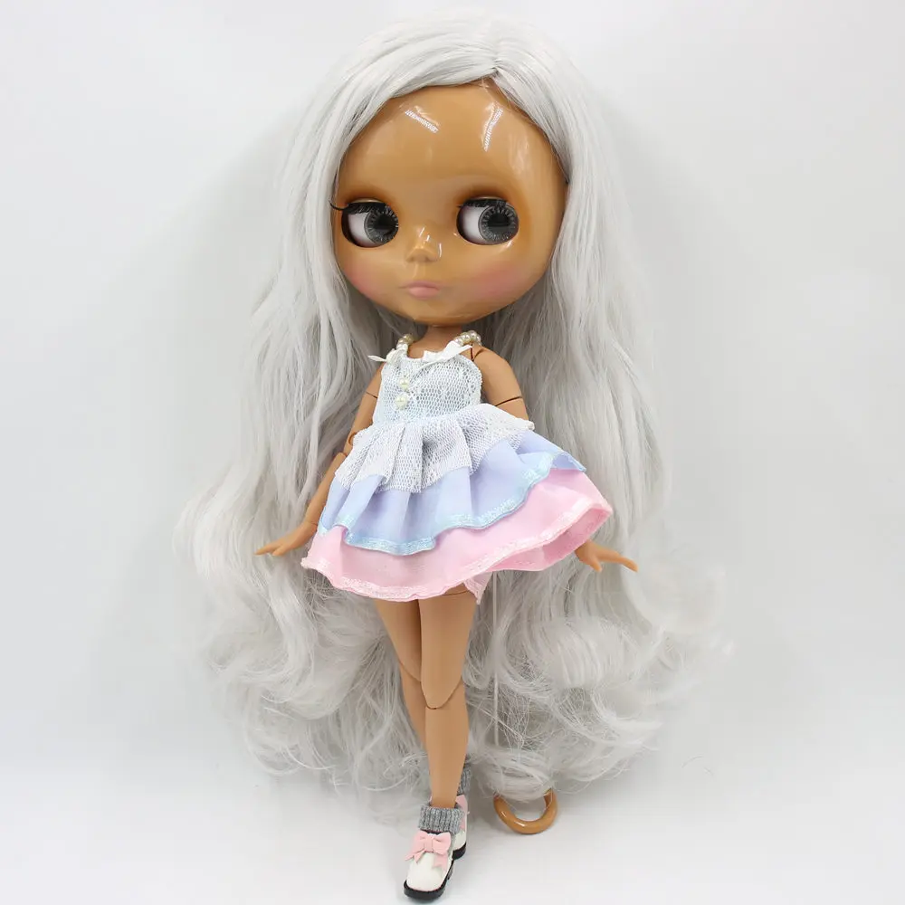 Ледяной обнаженный завод Blyth кукла No. BL1003 серые белые волосы боковая часть волосы стиль соединение тело шоколадная кожа Neo 30 см BJD