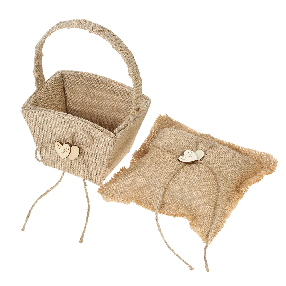 Винтажное кольцо с двойным сердцем джутовая и кружевная Цветочная корзина из